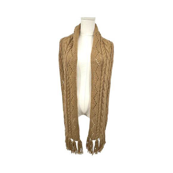 Michael Kors women's scarf fringe pointelle cable knit chunky camel NEW - Picture 2 of 4
